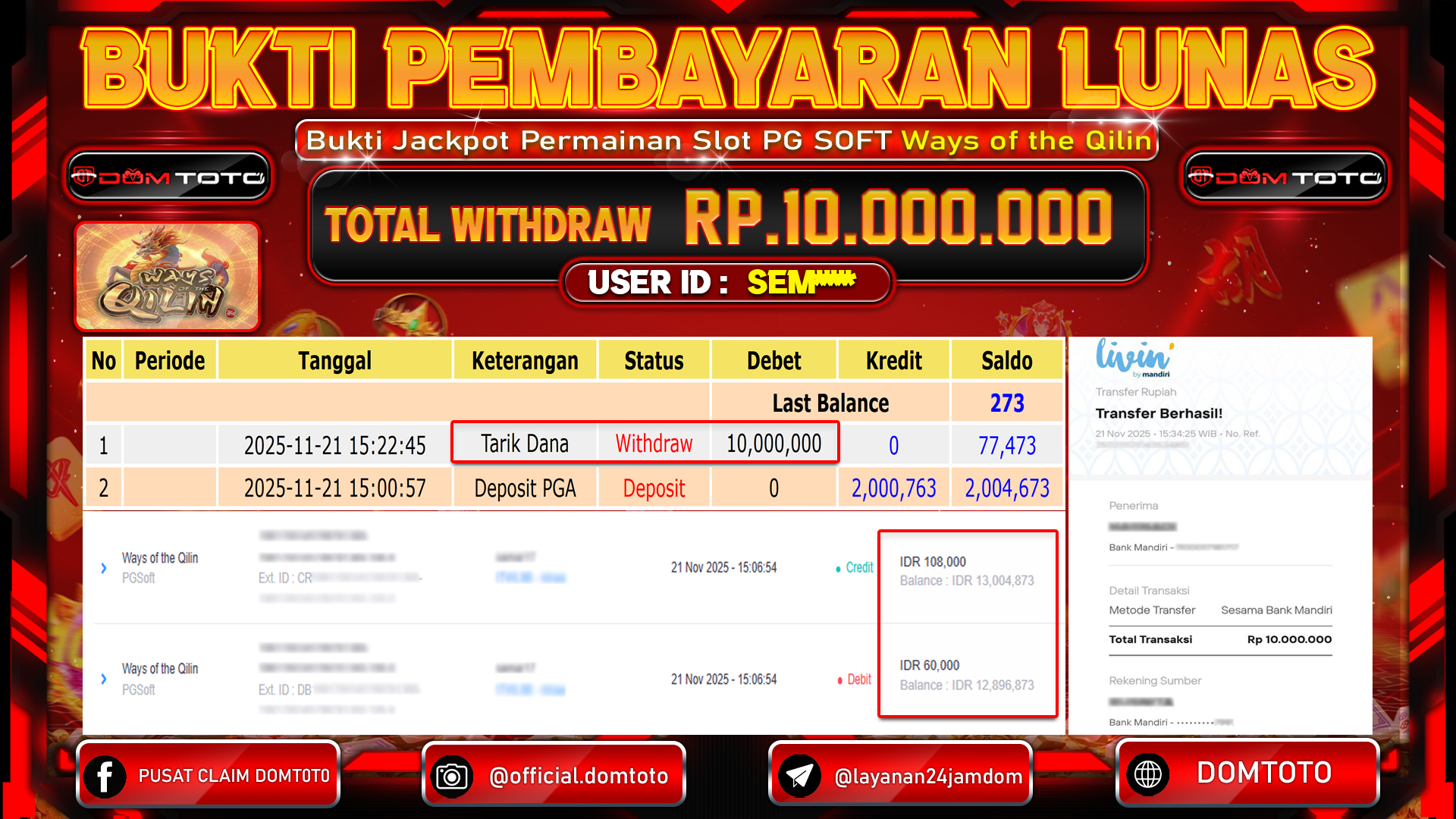 JACKPOT SLOT Ways of the Qilin PGSoft  21 NOVEMBER 2025